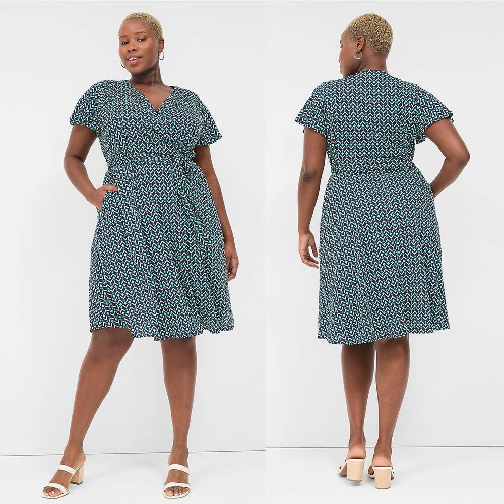 Lane Bryant Womens Dress Size 18/20 Lena Surplice Flutter Sleeve Knee Length